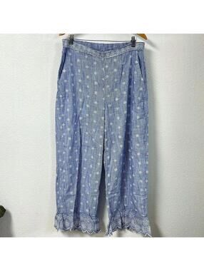 NWT Blue Striped Eyelet Wide Leg Pants